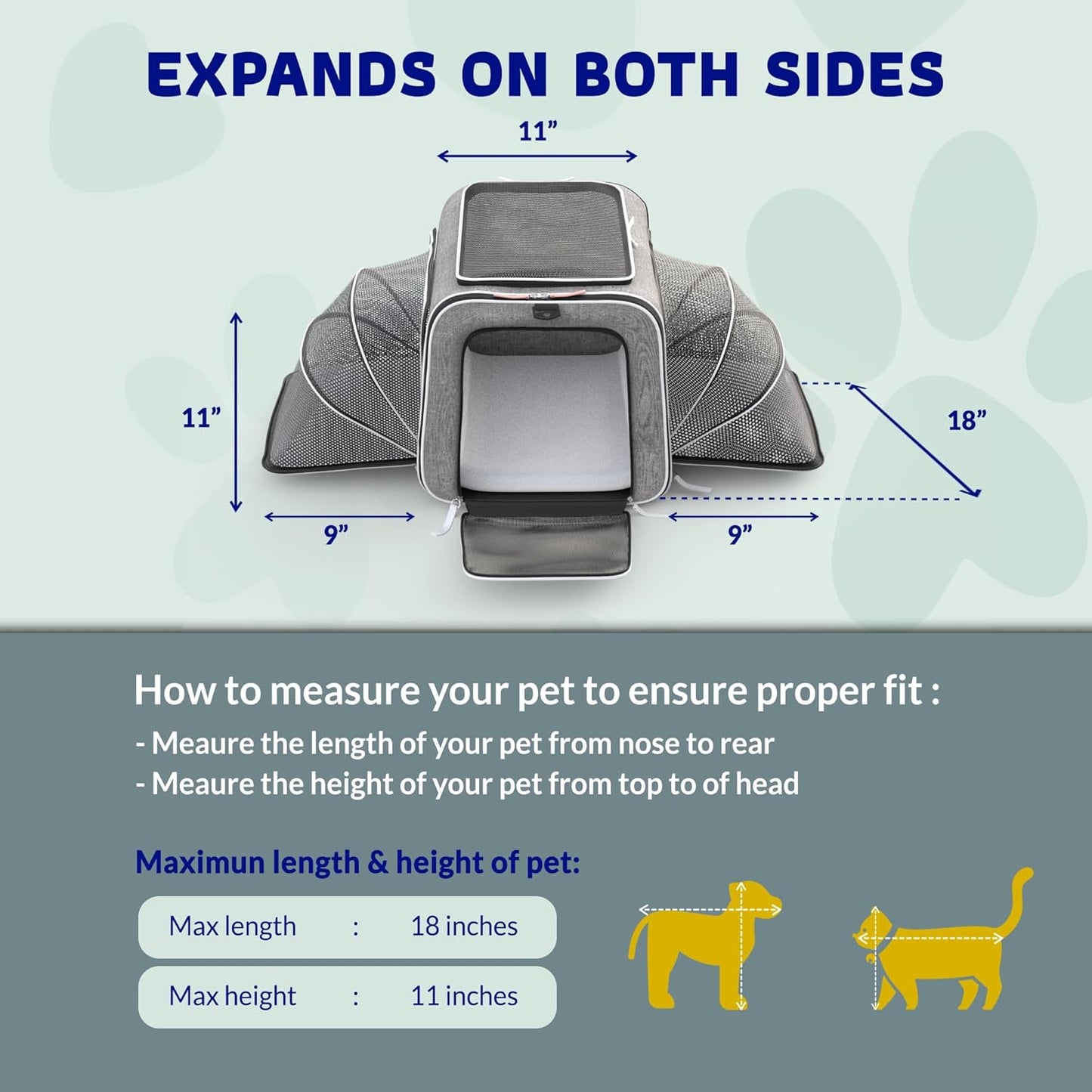 Rolling Rover Airline Compliant Expandable Premium Pet Carrier 6-Wheeled Baseboard Telescopic Handle Two-Sided Expandable Rolling Carrier Designed (Gray- White Piping)